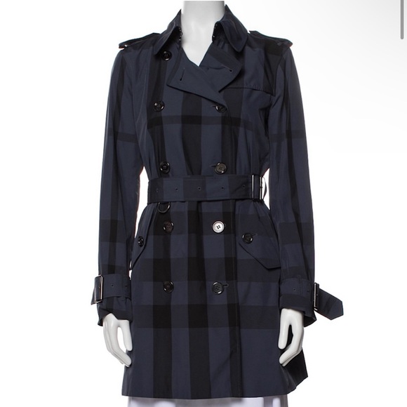Burberry Jackets & Blazers - BURBERRY Brit Check Plaid Blue Mid-Length Belted Trench Coat Sz US 14 - New!